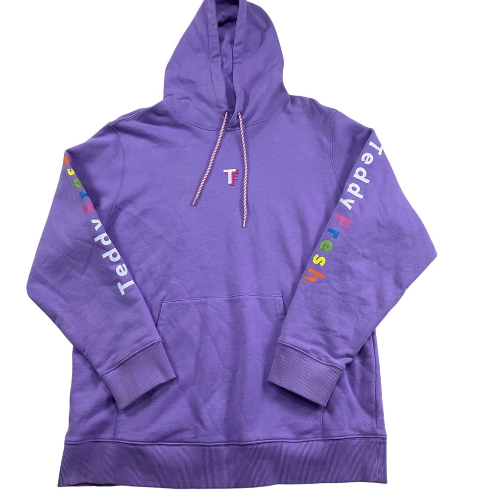 Teddy Fresh Purple Sleeve Logo Hoodie XL 100% Cotton Pullover Sweatshirt
